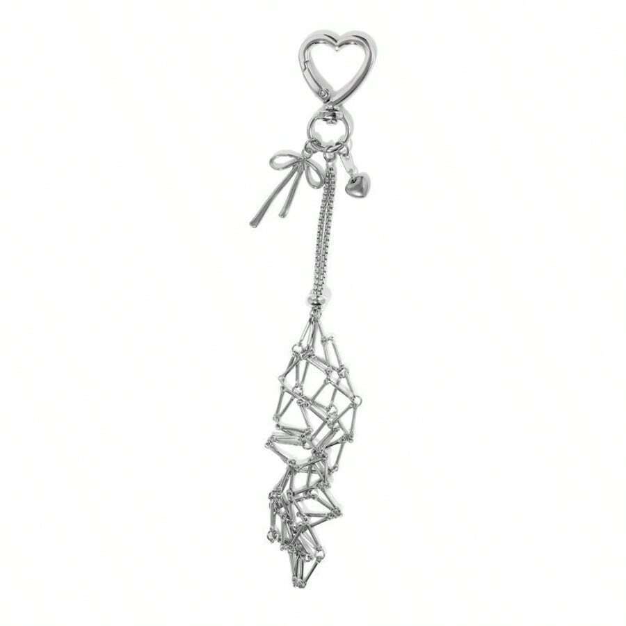 Metal Lipstick Holder Bag Charm Heart & Star Decor Lipstick Case Keychain With Mini Mirror Bag Pendant For Handbags - auphotoblanket