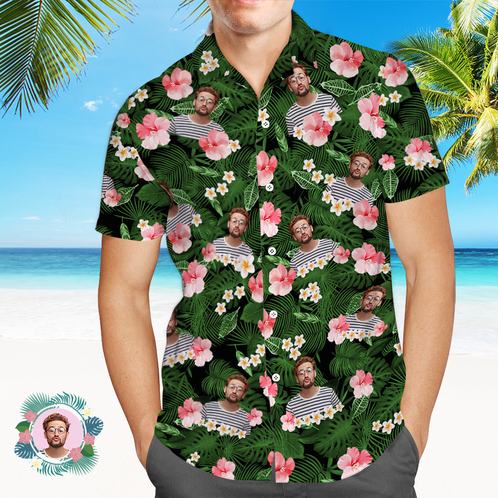 Vintage Custom Men Hawaiian Shirts With Hawaiian Style Pattern Photo Beach Shirts For Him - auphotoblanket