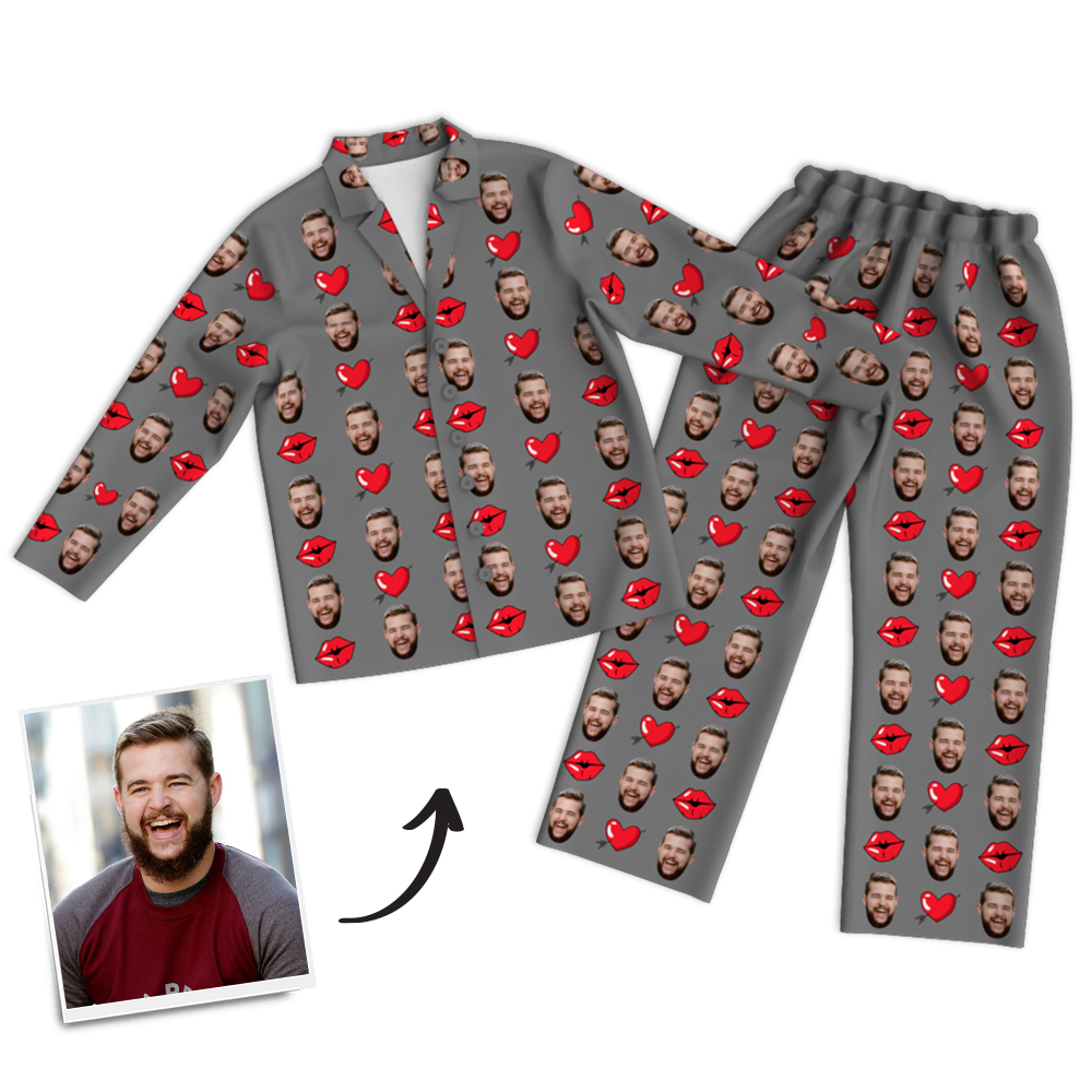 Custom Face Photo Pajama Pants, Sleepwear, Nightwear - Kiss - auphotoblanket