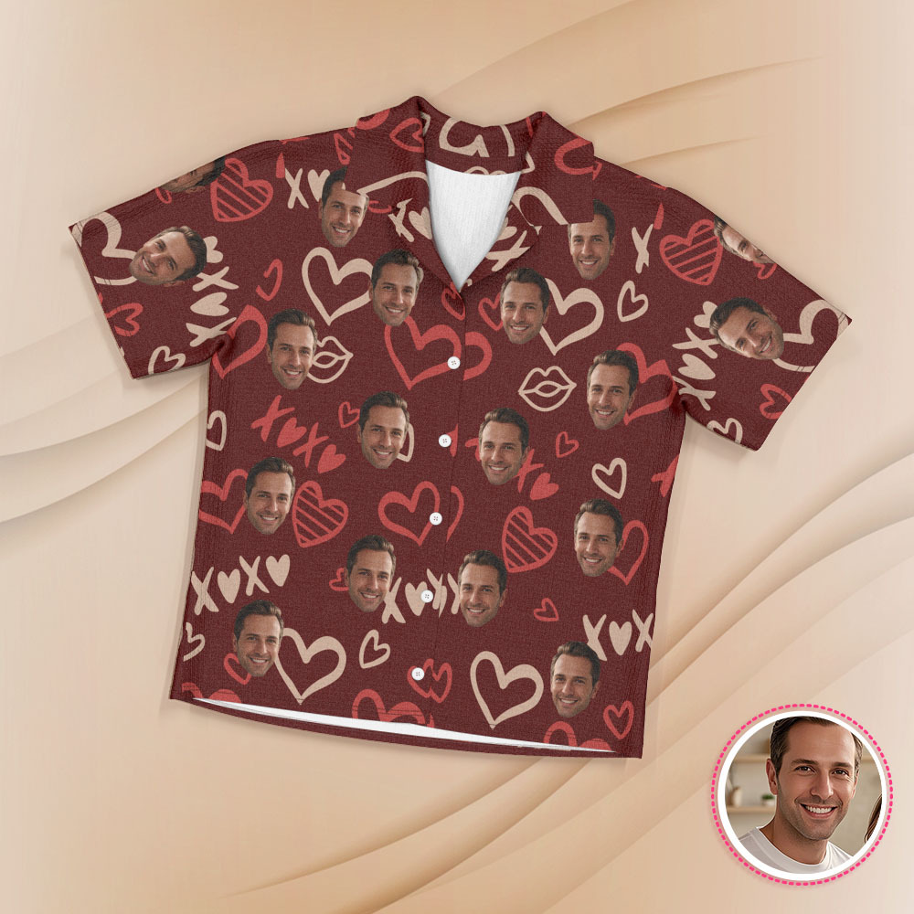 Custom Face Short Sleeve Pajamas Personalized Couple Pajama Heart Sleepwear - auphotoblanket