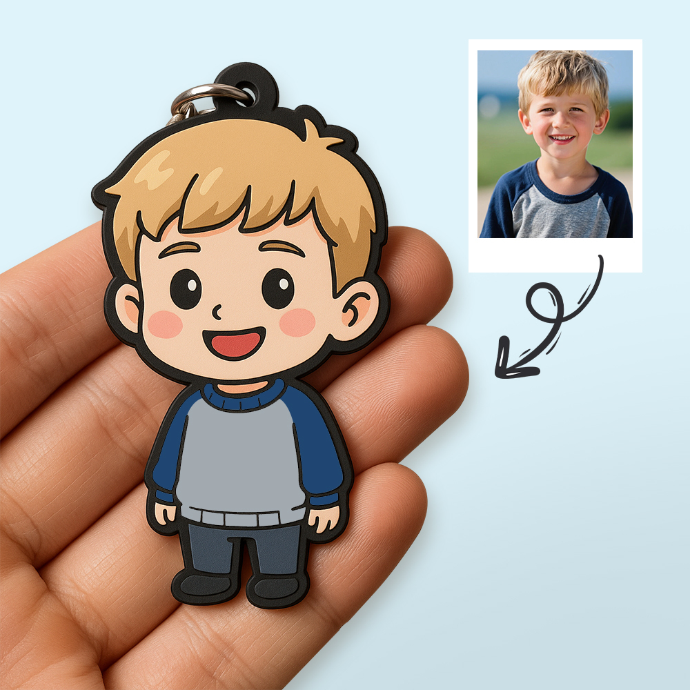 Custom Cartoon Keychain Photo Bag Charm Personalized from Your Photo Unique Keepsake Gift for Pet Lovers - auphotoblanket