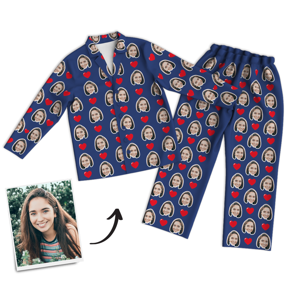Custom Photo Long Sleeve Pajamas, Sleepwear, Nightwear - Heart - auphotoblanket