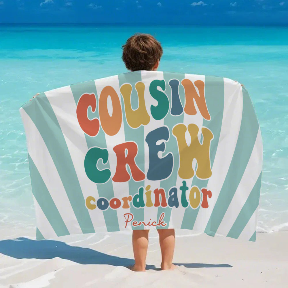 Personalized Cousin Beach Towel, Kids Custom Name Pool Towel, Cousin Vacation Crew Gift, Cousin Family Reunion Gift - auphotoblanket