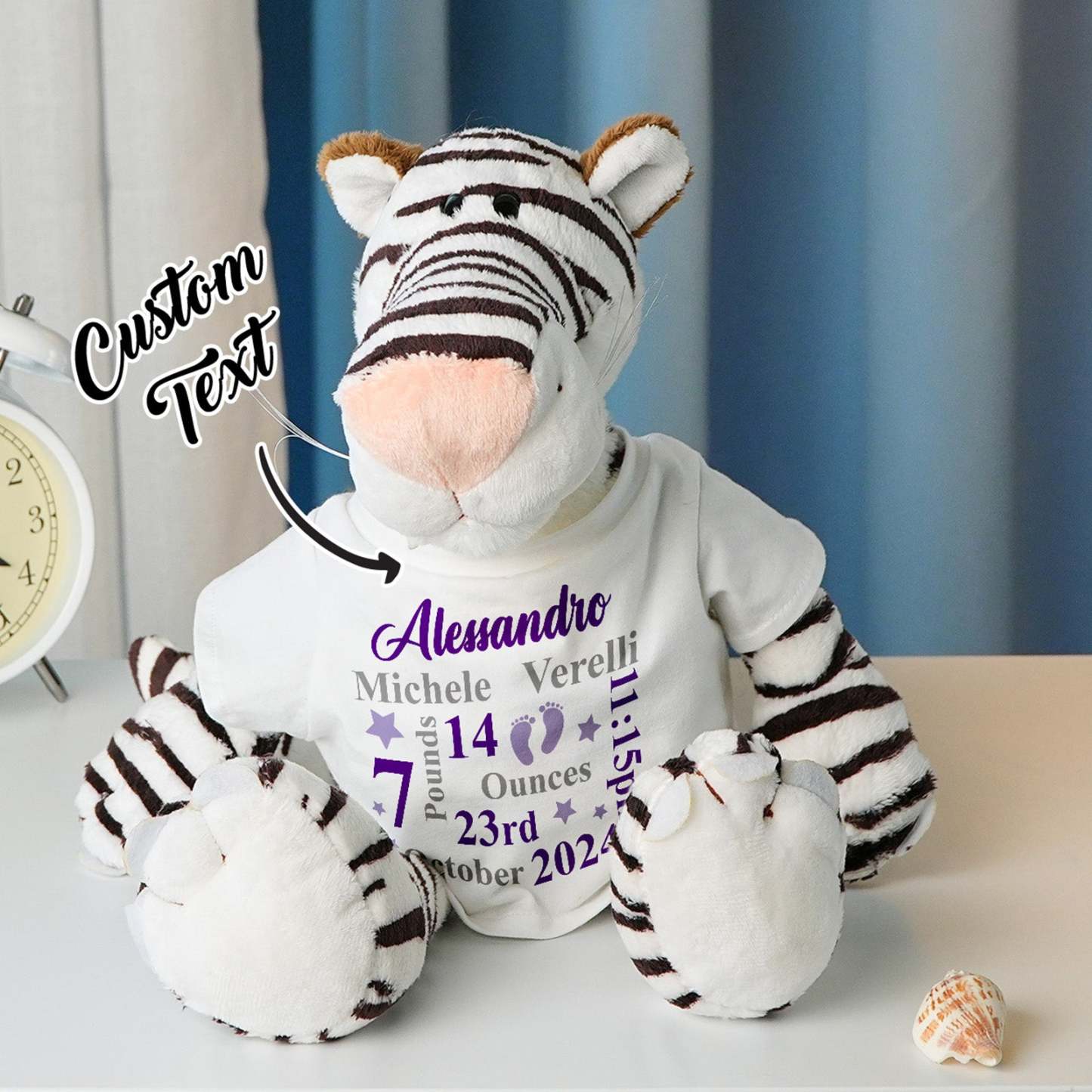 Personalized Animal Plush Stuffed Toy Birth Announcement Gift for Baby Shower - auphotoblanket