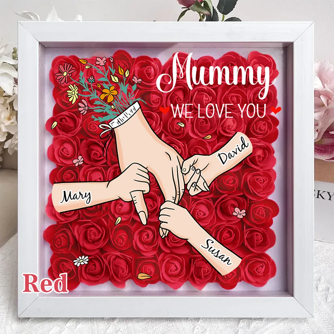 Family Love Blooms Forever - Personalised Mom & Grandma Flower Shadow Box with Names - auphotoblanket