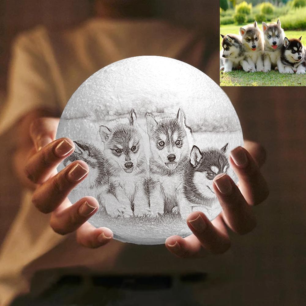 Personalized Creative 3D Print photo Moon Lamp, Lovely Pet Engraved Lamp - Touch Two Colors - auphotoblanket