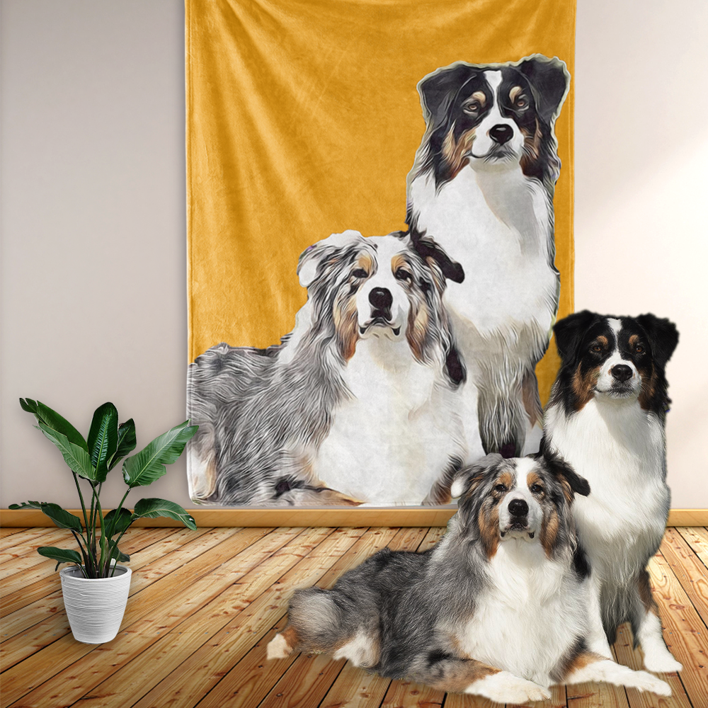 Custom Cartoon Pet Blanket Personalised Dog Blankets Get Pet Painted Art Portrait Fleece Blanket