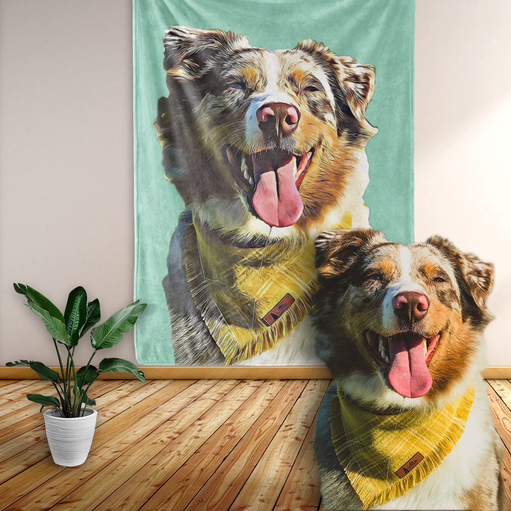 Pet Memorial Ideas Aussie Blanket Australian Shepherd Dog Blankets Personalised Pet Painted Art Portrait Fleece Blanket