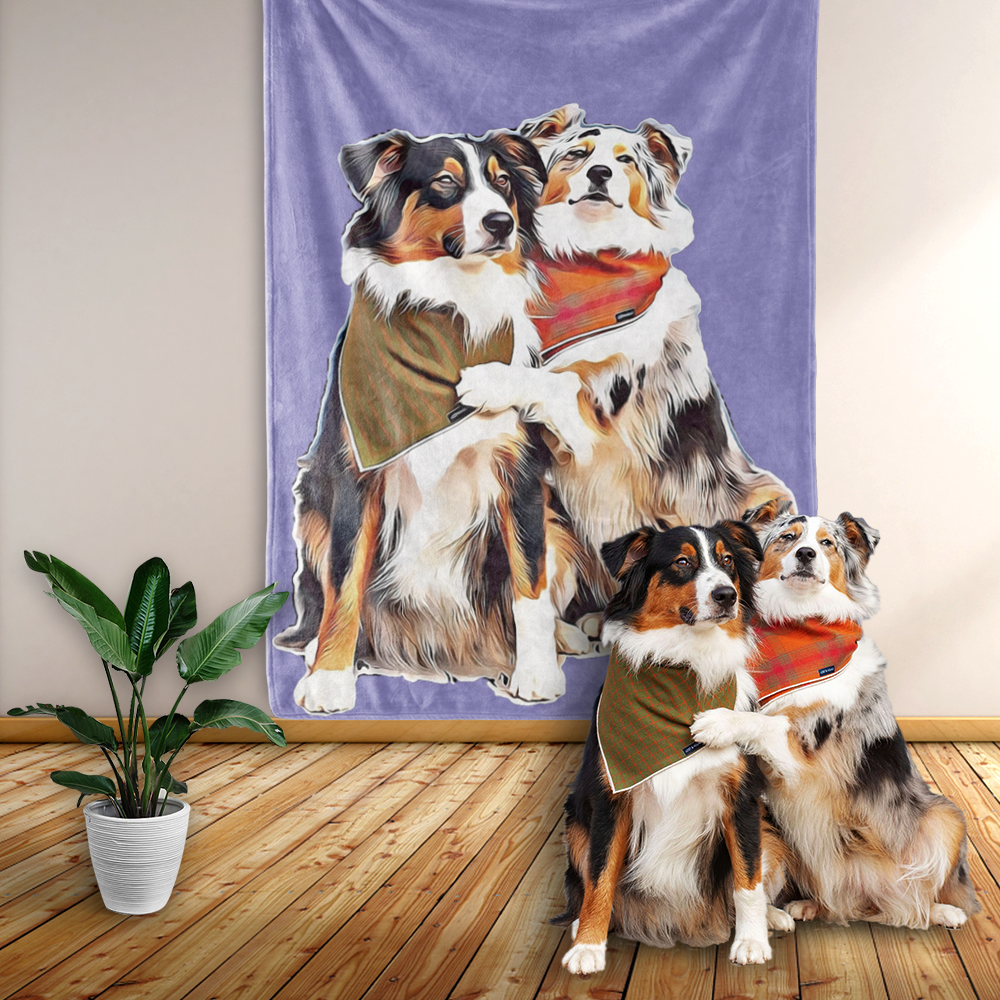 Aussie Blanket Australian Shepherd Dog Blankets Personalised Pet Painted Art Portrait Fleece Blanket