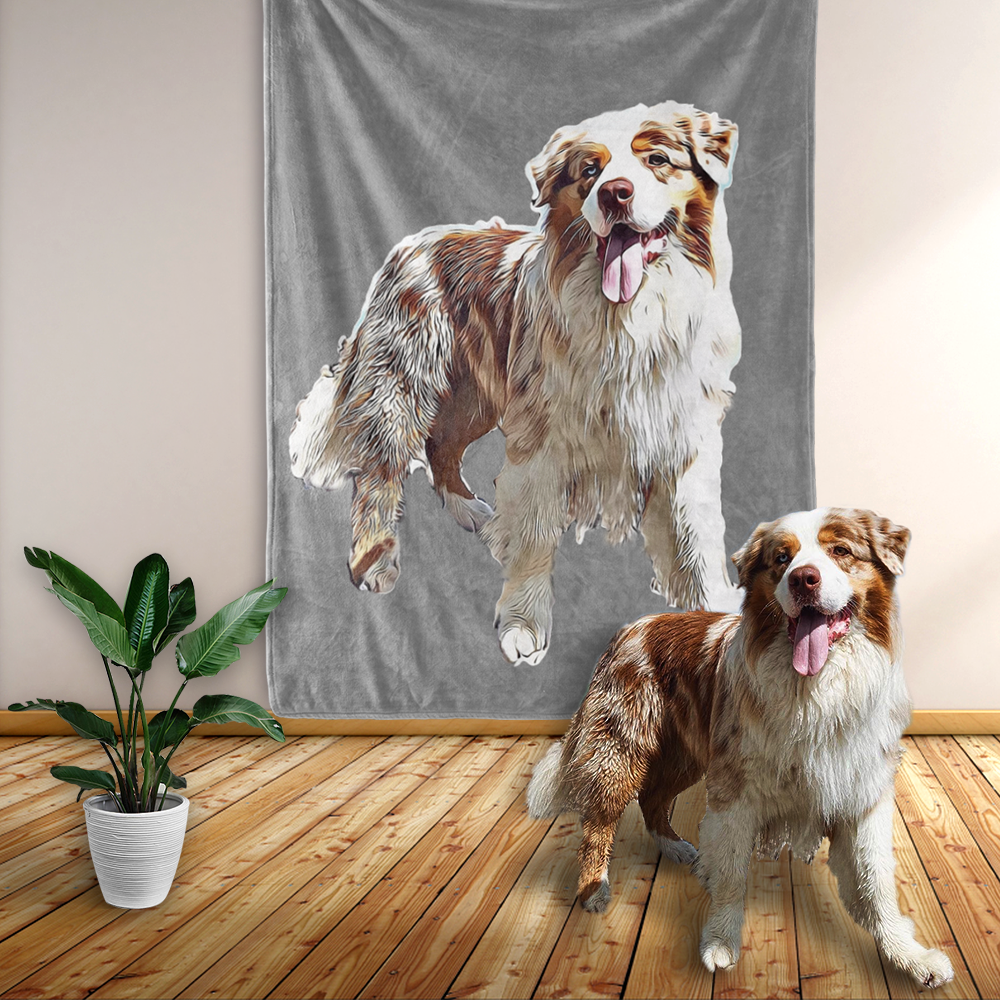 Custom Blanket For Pet Shepherd Dog Blankets Personalised Pet Painted Art Portrait Fleece Blanket