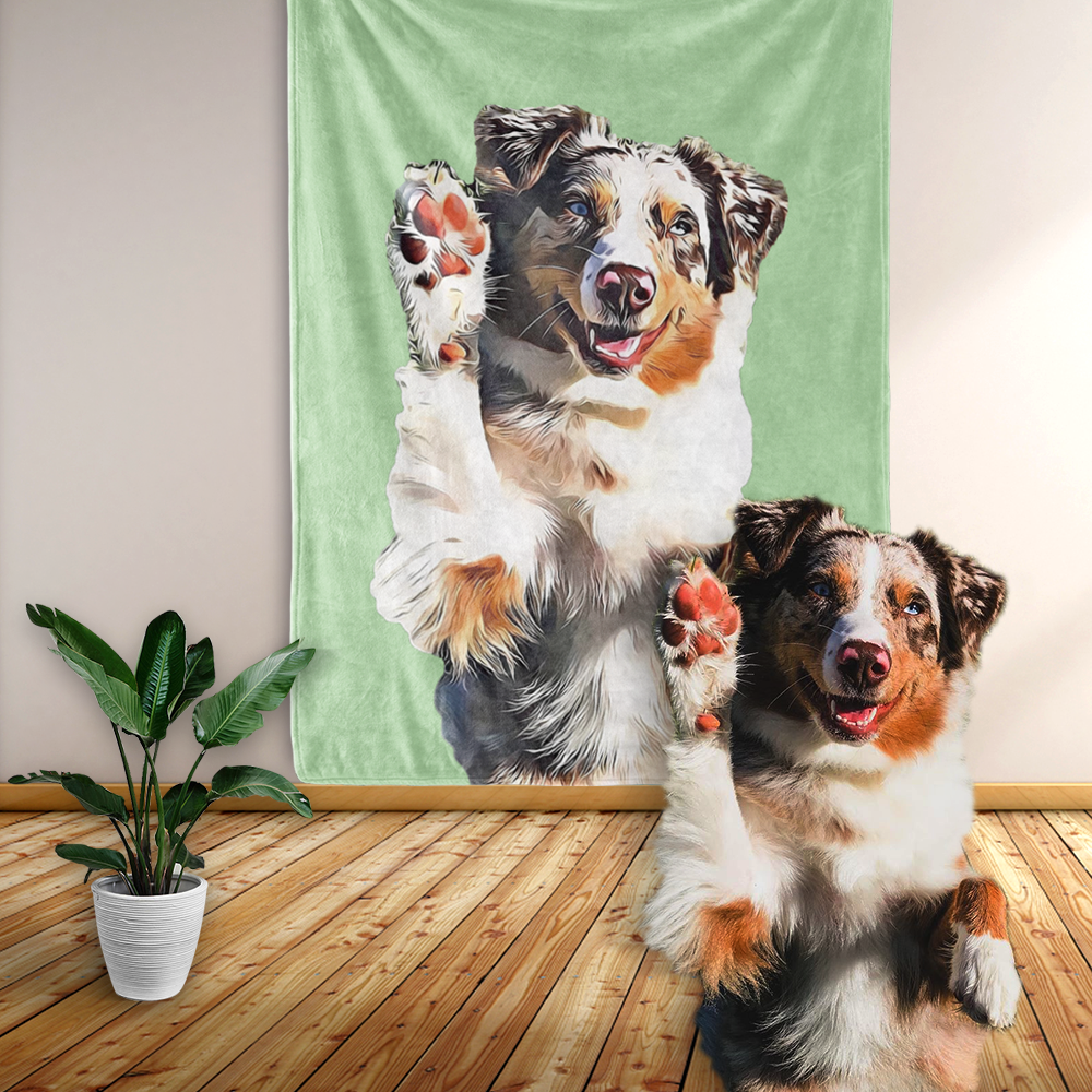 Aussie Custom Blanket Australian Shepherd Dog Blankets Personalised Pet Painted Art Portrait Fleece Blanket