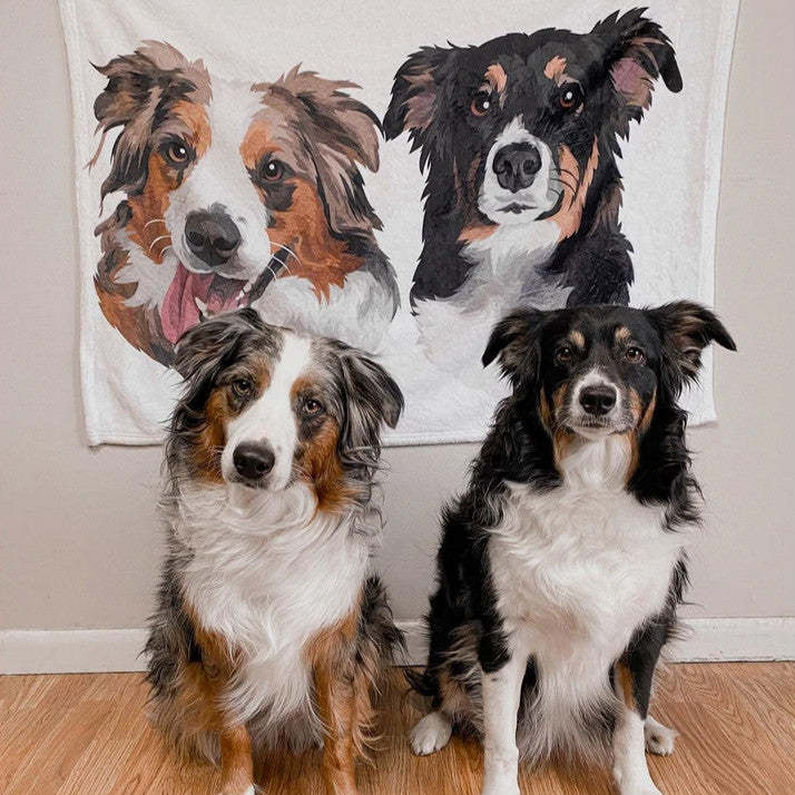Custom Cartoon Dog Portrait Blankets Personalised Pet Painted Art Portrait Fleece Blanket