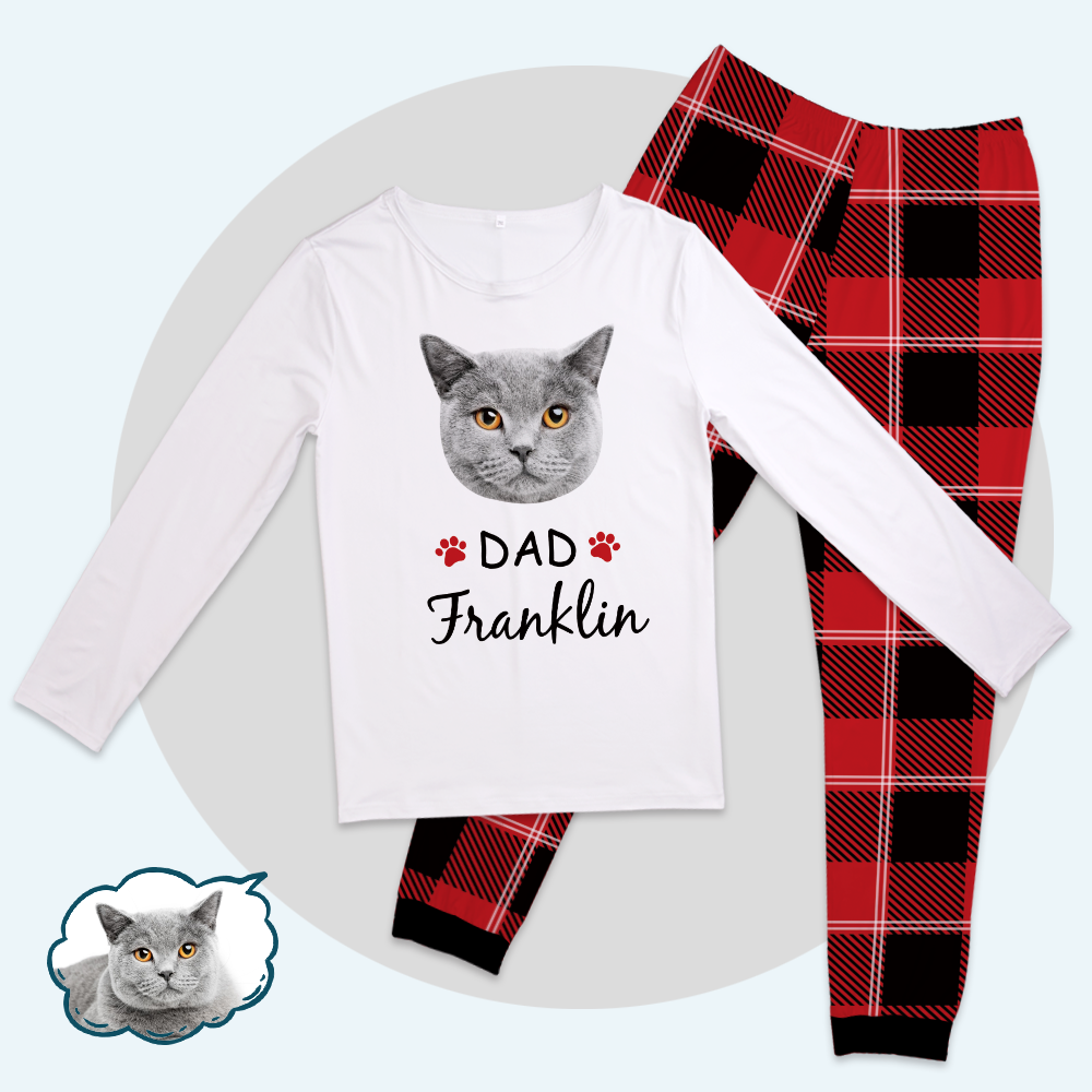 Custom Family Pajama Tops Add Photo And Name - Cat Face - auphotoblanket