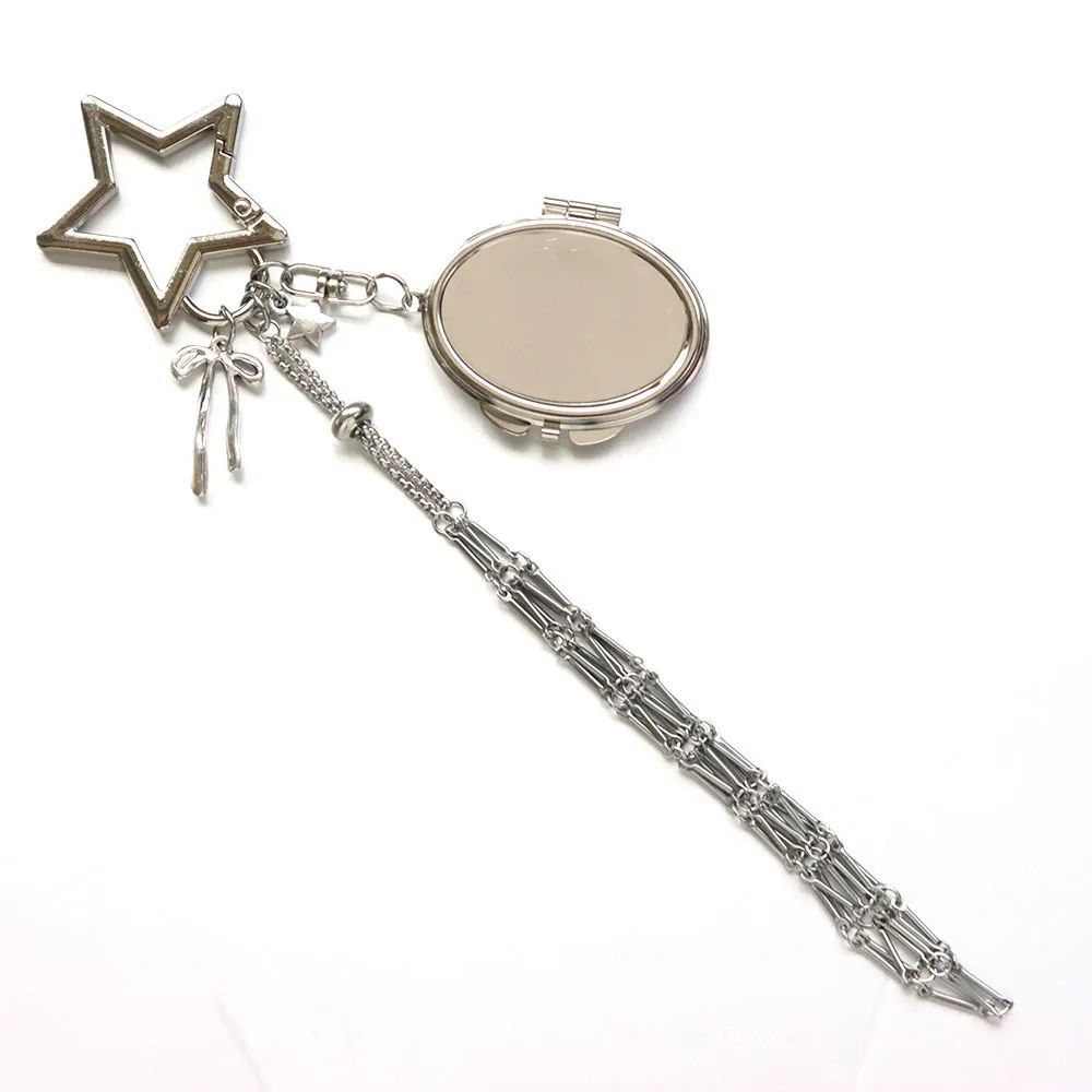 Metal Lipstick Holder Bag Charm Heart & Star Decor Lipstick Case Keychain With Mini Mirror Bag Pendant For Handbags - auphotoblanket