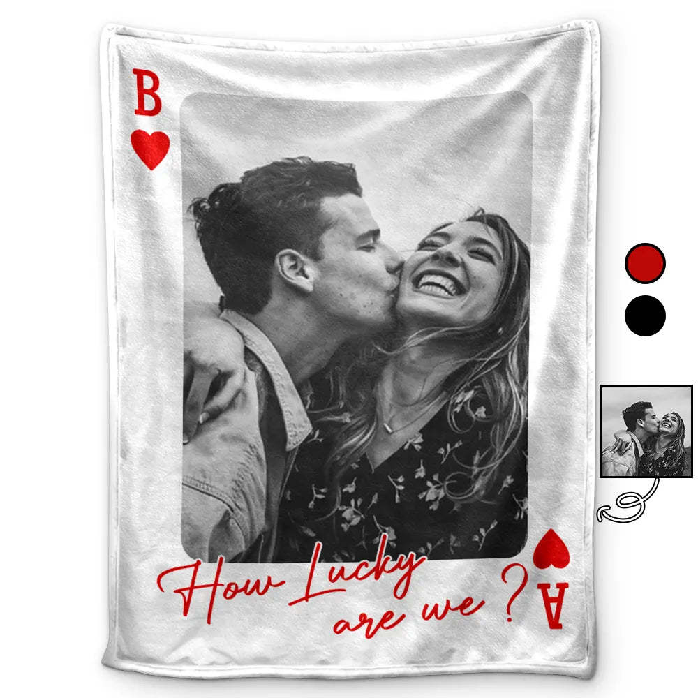 Personalized Playing Cards Fleece Blanket: Custom Photo Red Rose Valentine's Day Anniversary Gift - auphotoblanket