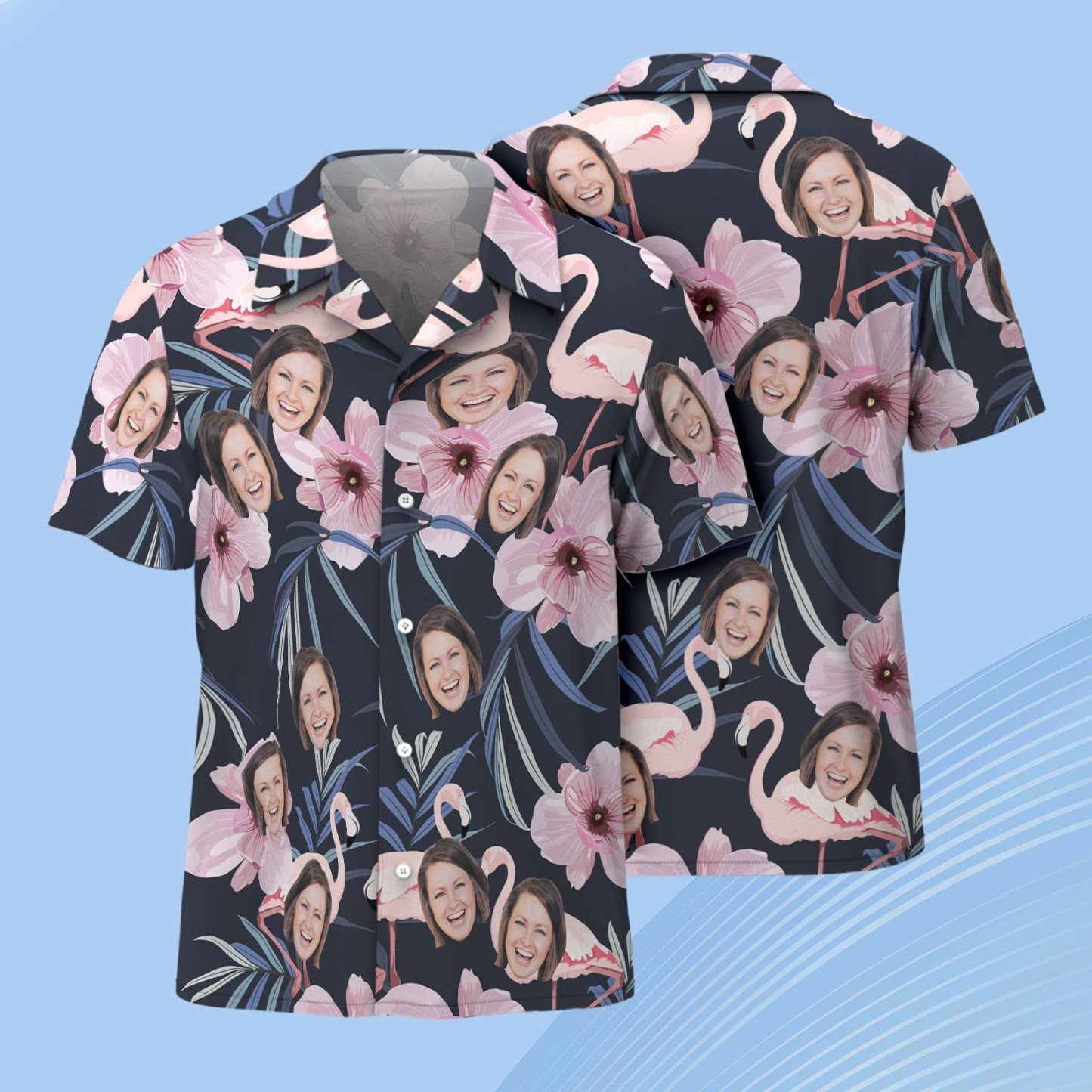 Custom Face Pink Flower Hawaiian Shirt Personalized Pink Flamingo Pattern Hawaiian Shirt Gift For Him - auphotoblanket