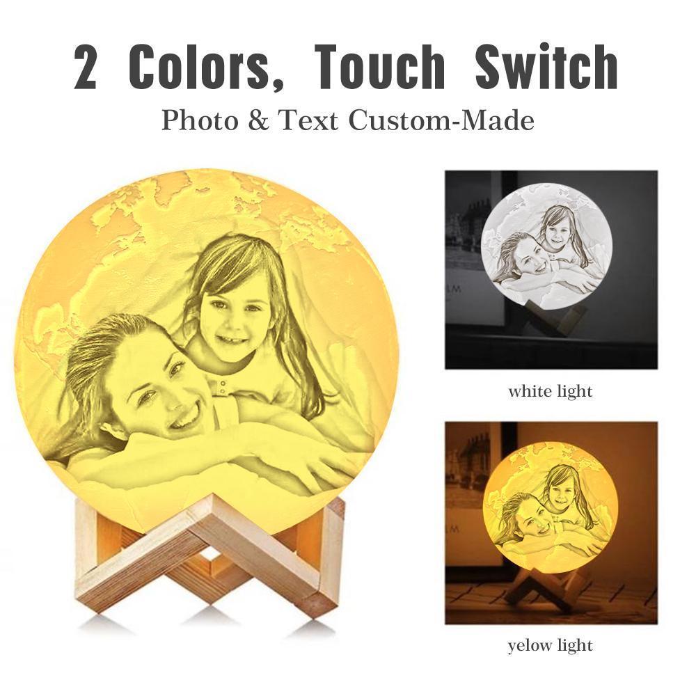 Custom 3D Printing Photo Earth Lamp With Your Text - For Family - Touch Two Colors(10cm-15cm) - auphotoblanket