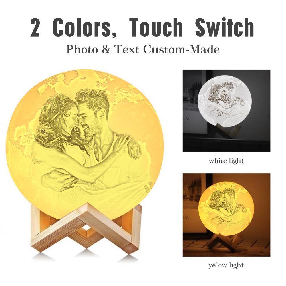 Custom 3D Printing Photo Earth Lamp With Your Text - For Valentine - Touch Two Colors(10cm-15cm) - auphotoblanket