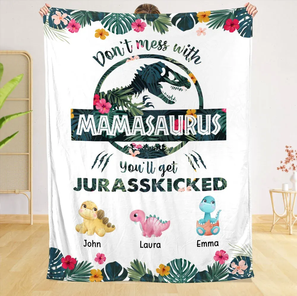 Don't Mess With Mamasaurus Tropical - Personalized Blanket - Best Gift For Mother