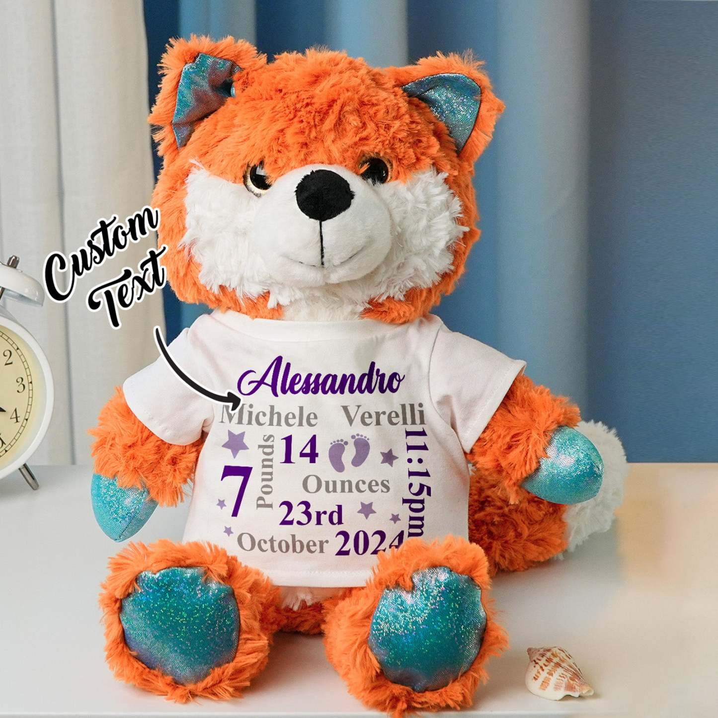 Personalized Animal Plush Stuffed Toy Birth Announcement Custom Photo Text Gift for Baby Shower - auphotoblanket