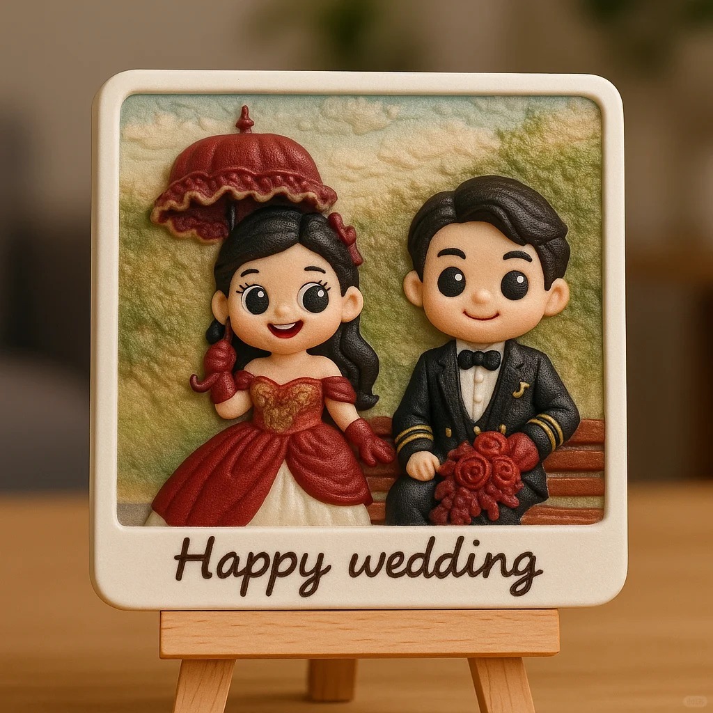 Wedding Day Gift Personalized 3D Mini Figurine Bride and Groom Sculpture from Photo - auphotoblanket
