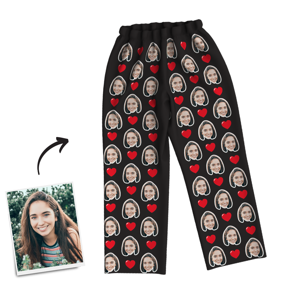 Custom Photo Long Sleeve Pajamas, Sleepwear, Nightwear - Heart - auphotoblanket