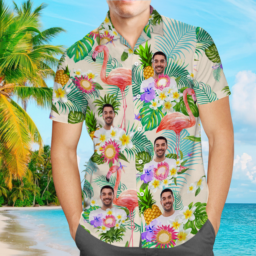Custom Photo Funny Human Aloha Hawaii Shirt Sunflower Flamingo Shirt - auphotoblanket