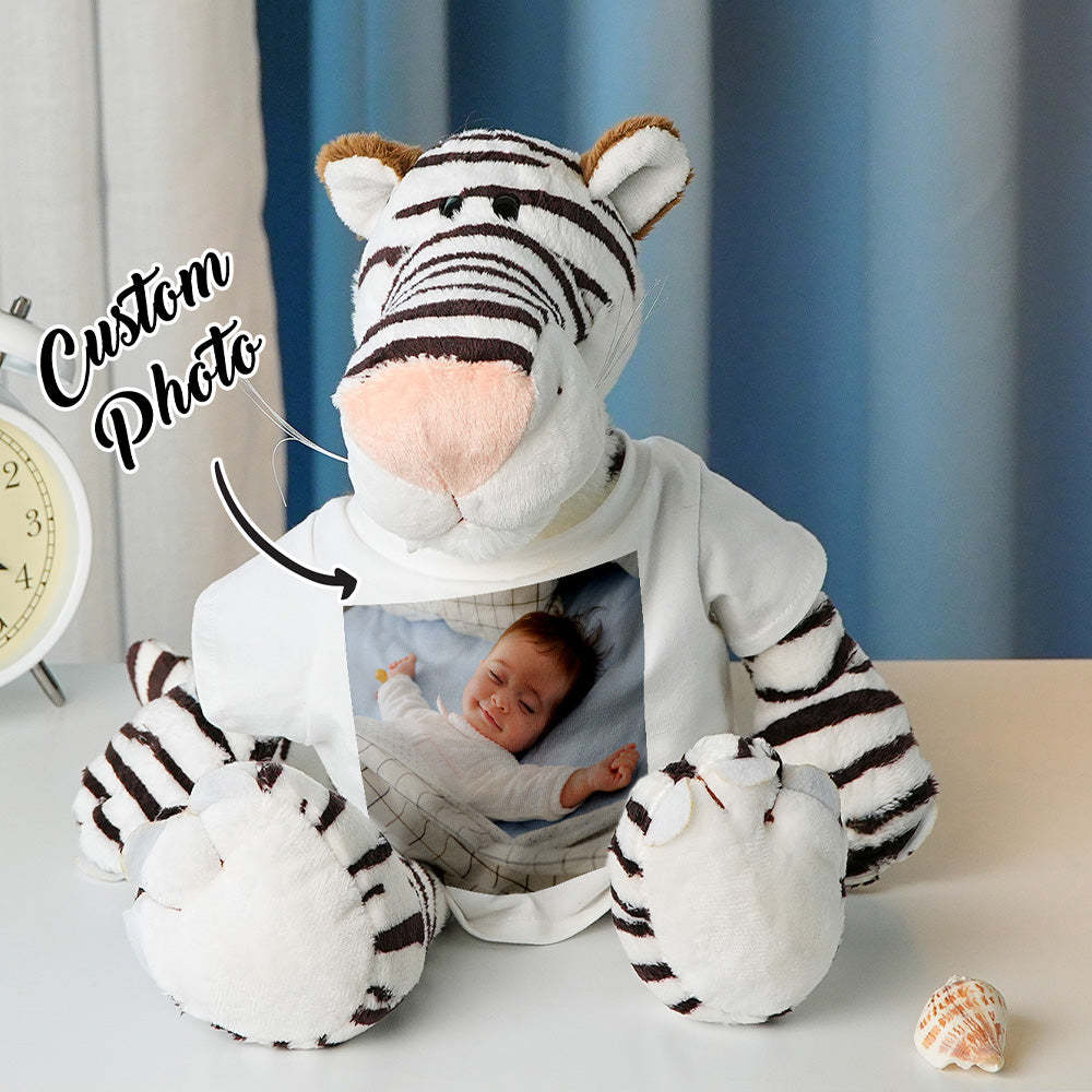 Personalized Animal Plush Stuffed Toy Birth Announcement Custom Photo Text Gift for Baby Shower - auphotoblanket