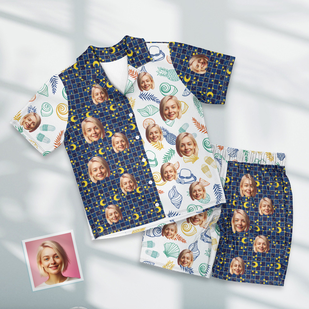 Custom Face Short Sleeve Pajamas Personalised Photo Pajama Women Men Sleepwear - auphotoblanket