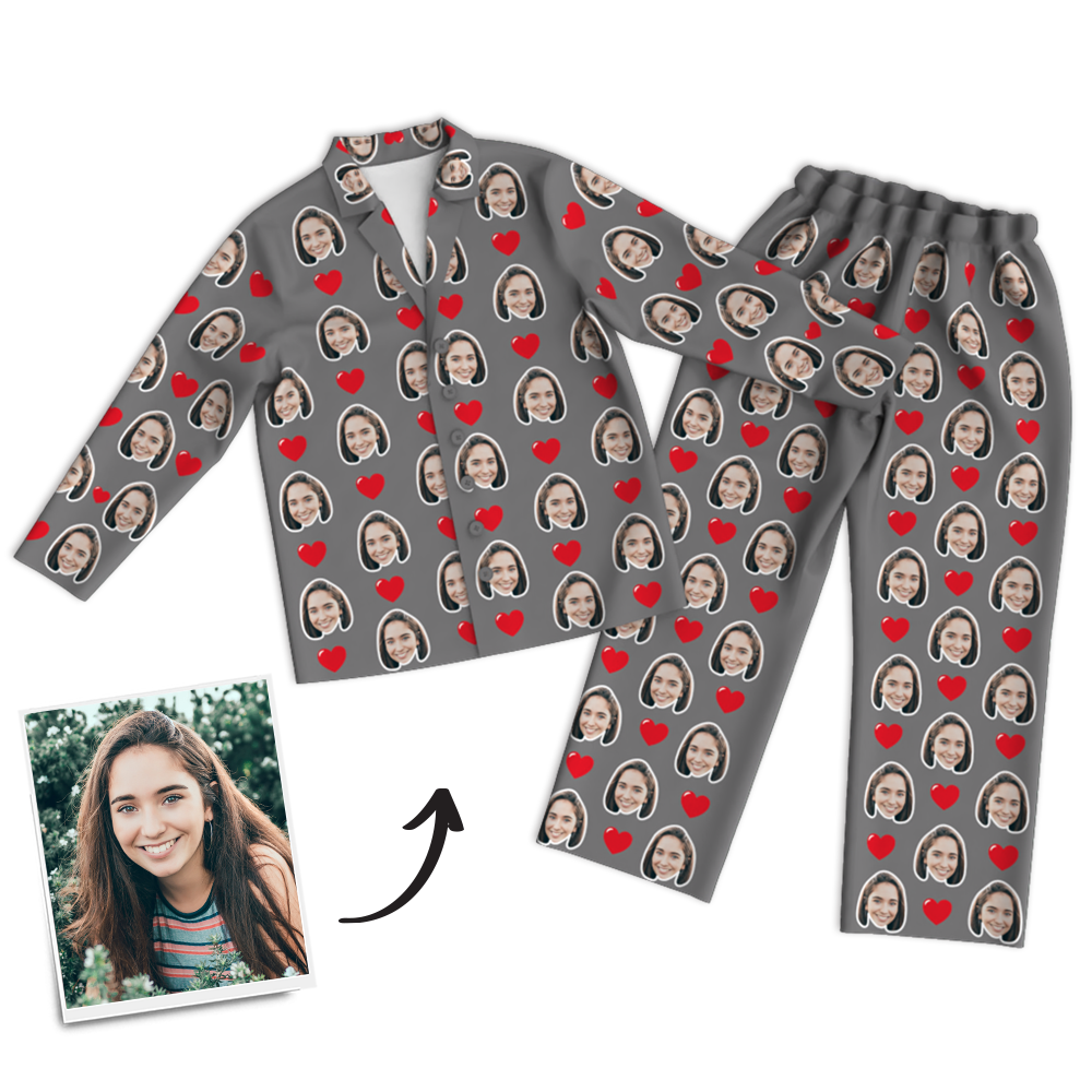 Custom Photo Long Sleeve Pajamas, Sleepwear, Nightwear - Heart - auphotoblanket