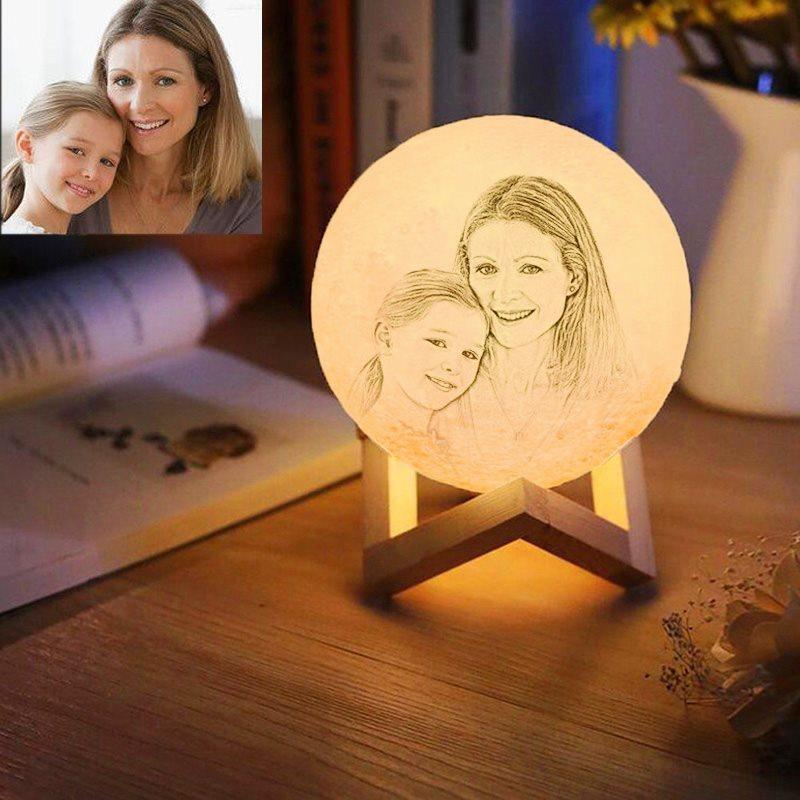 Moon Light Lamp 3D Printing Photo&Engraved Words Touch 3 Colors - auphotoblanket