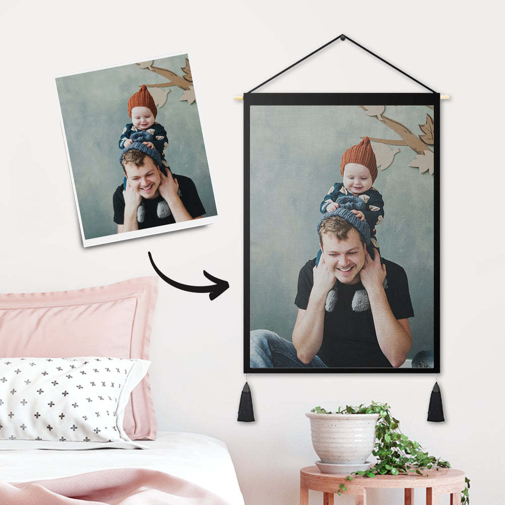 '- Custom Father and Child Photo Tapestry - Wall Decor Hanging Fabric Painting Hanger Frame Poster