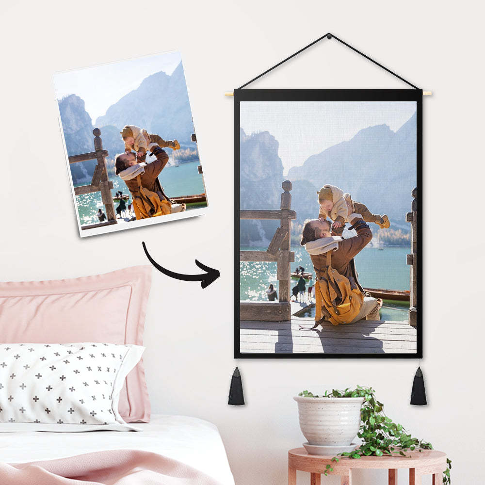 '- Personalised Photo Tapestry - Wall Decor Hanging Fabric Painting Hanger Frame Poster