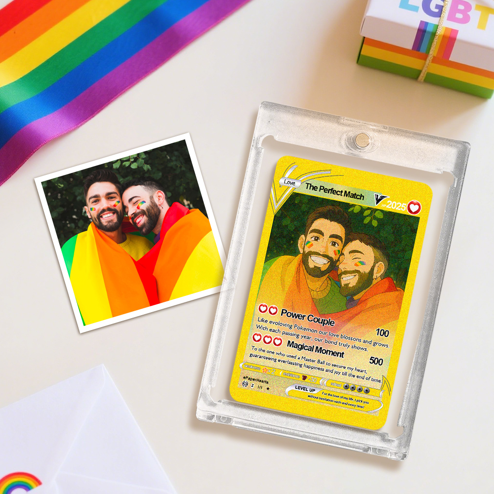 Custom Gay Couple Anime Monster Card Personalized Anime Gift for Him Boyfriend Anime Art Unique Anniversary Present - auphotoblanket