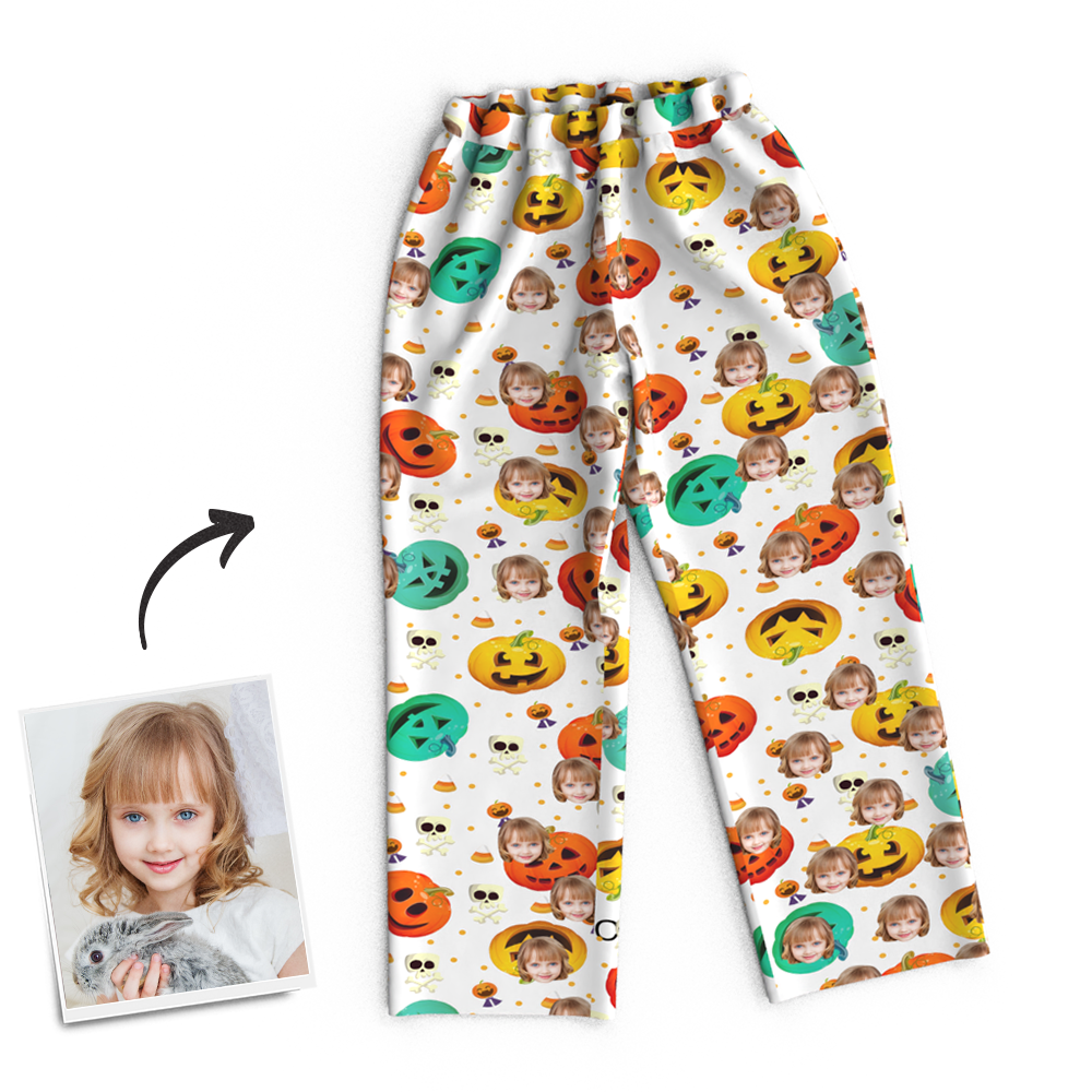 Custom Face Pumpkin Skeleton Pajamas Halloween For Children - auphotoblanket