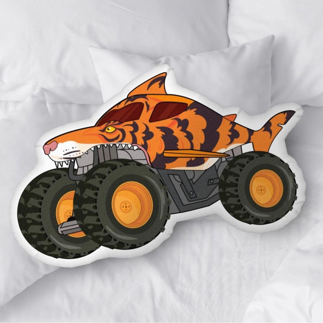 Monster Truck Shaped Pillow, Monster Truck Decorative Pillow, Kids Throw Pillow, Boys Room Decor - auphotoblanket