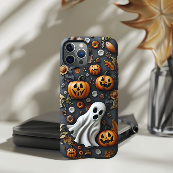 Halloween Pumpkin Ghost Phone Case, Multiple Styles Available,iPhone, Pixel, Samsung