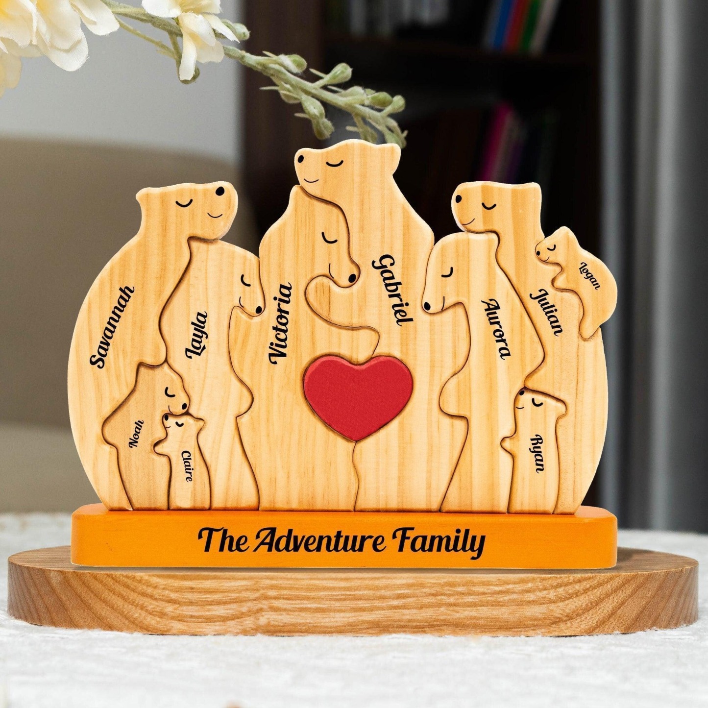 Personalized Wooden Bears Family, Bear Shaped Wood Puzzle with Custom Name- Gift for Mother's Day, Thanksgiving, Christmas