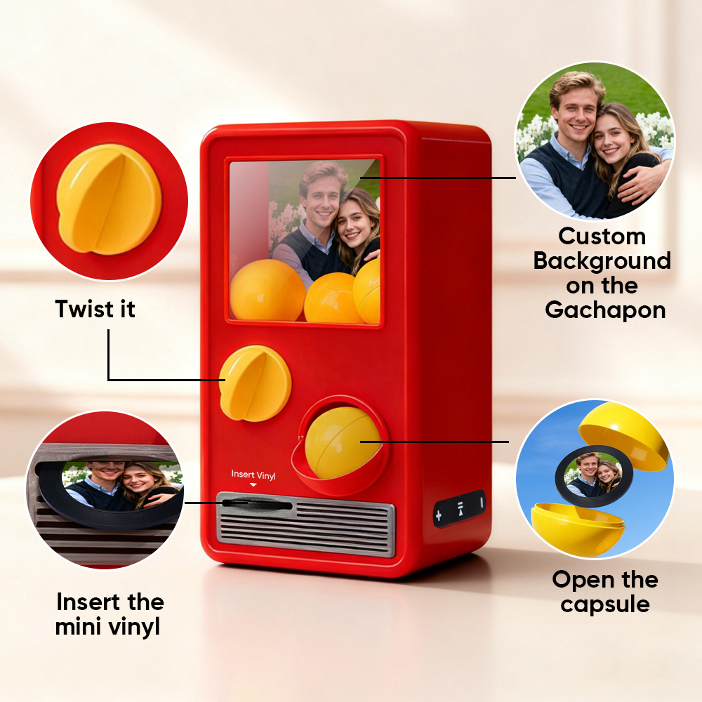 (Pre-Sale, Ships on 25/10)Personalized Music and Photo Music Gachapon Machine Custom Song Mini Record Box Retro Anniversary Gift - auphotoblanket