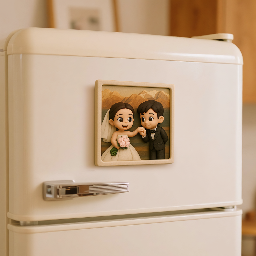 Custom Couple Cartoon Fridge Magnet from Photo Personalized 3D Mini Character Gift for Boyfriend or Girlfriend - auphotoblanket