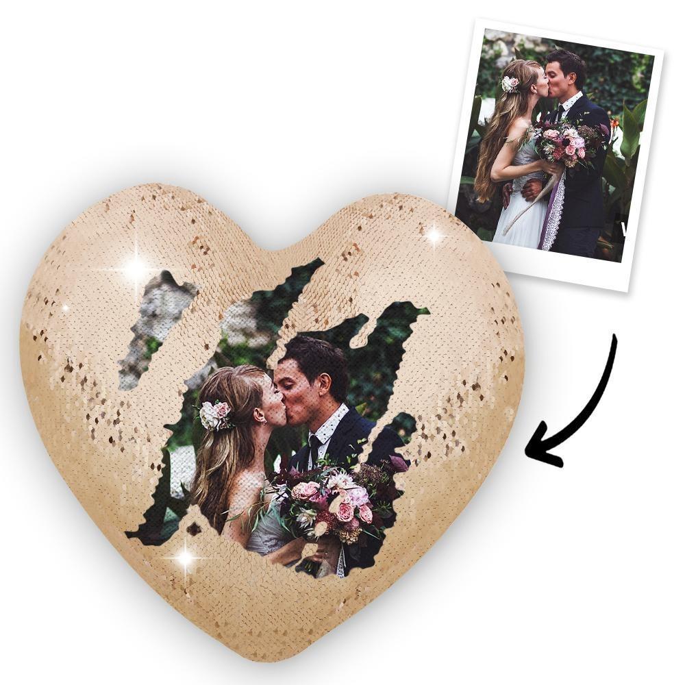 Custom Pillow Magic Heart Shape Sequins Photo Pillow Gift for Momther