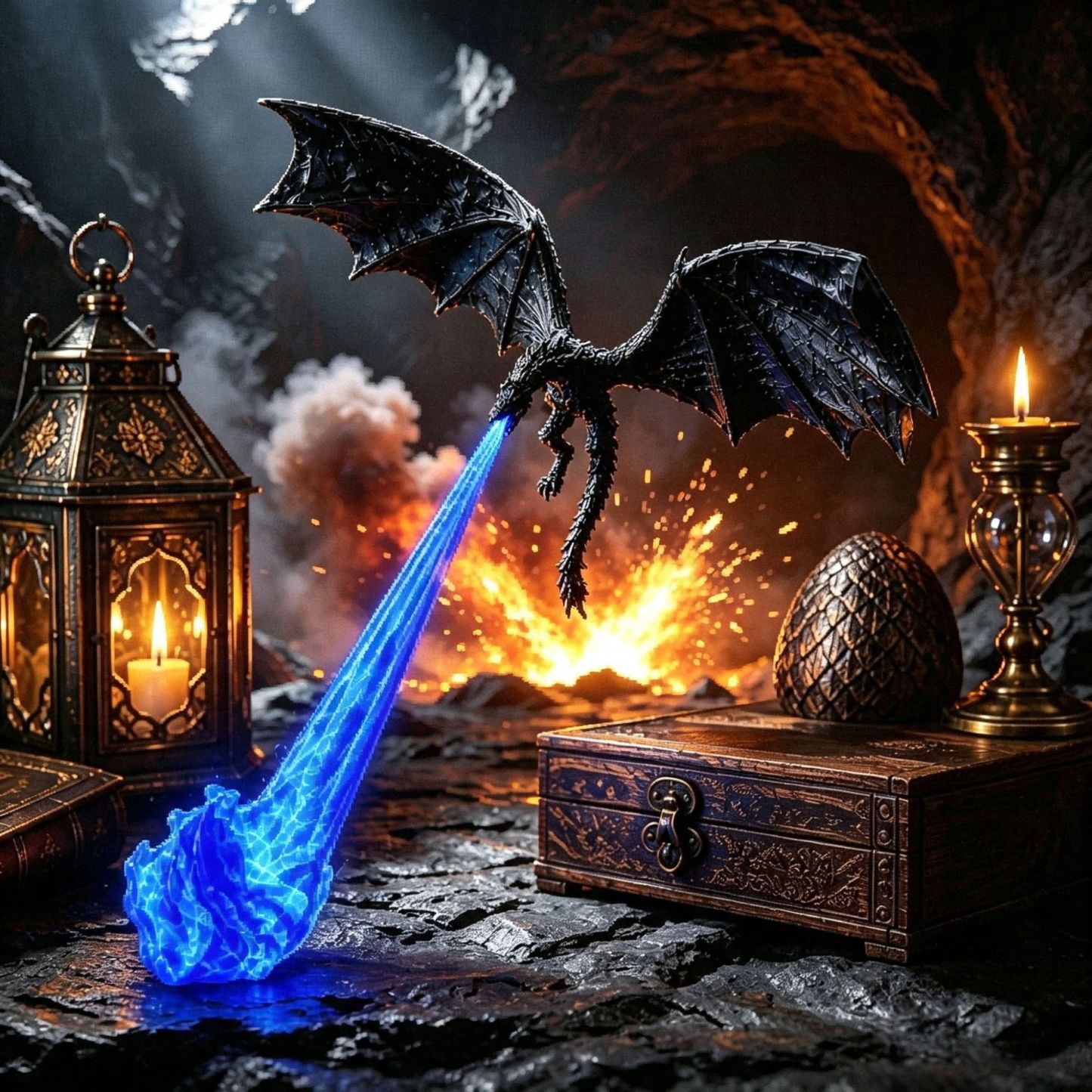3D Printed Floating Fire Dragon Desk Lamp – Fire-Breathing Flying Dragon Night Light with Flame Base, LED Ambient Light, Fantasy Room Decor & Gift for Fantasy Lovers - auphotoblanket