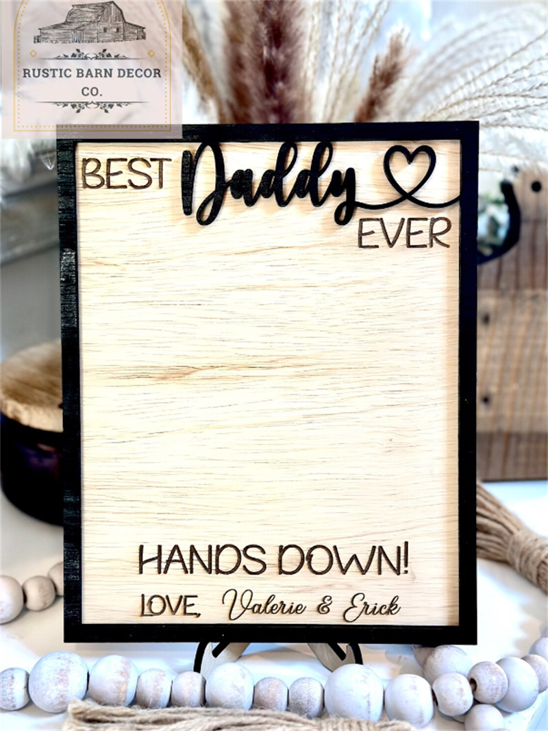 Custom Father's Day Day gift | Best daddy ever | Handprint Sign | DIY children's gift | Best dad ever,Personalized Engraved Wooden Sign for dad - auphotoblanket