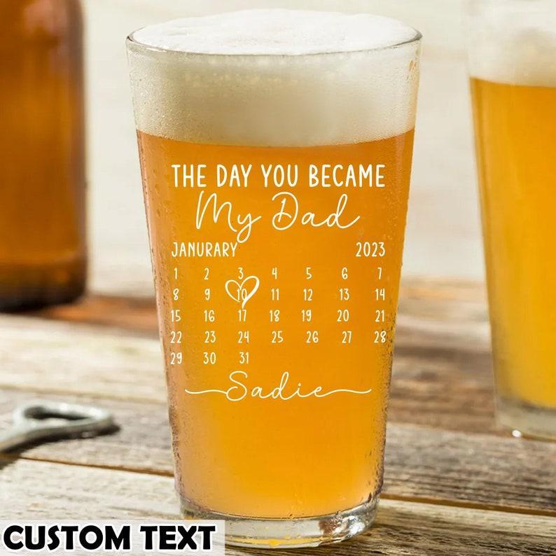 Fathers Day Gift From Daughter, Personalized Gifts For Dad, Dad Gift, Dad Birthday Gift, Personalised Beer Glass, The Day You Became My Dad