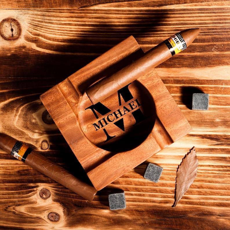 Personalized Cigar Ashtray, Cigar Holder, Unique Ashtray, Name Ashtray, Cigar Accessory, Husband & Fathers Gift, Groomsman Gift - auphotoblanket