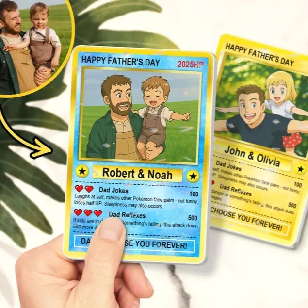Personalized Father's Day Anime Card, Fathers Day Gift From Kids, Game Dad Gift, Custom Photo Trading Anime Card, Gamer Husband Gift,New Dad - auphotoblanket