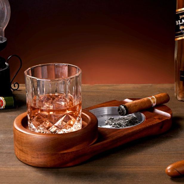 Personalized Cigar Ashtray - Cigar Ashtray, Whiskey and Cigars Gift, Wooden Cigar Ashtray, Best Gift For Dad - auphotoblanket