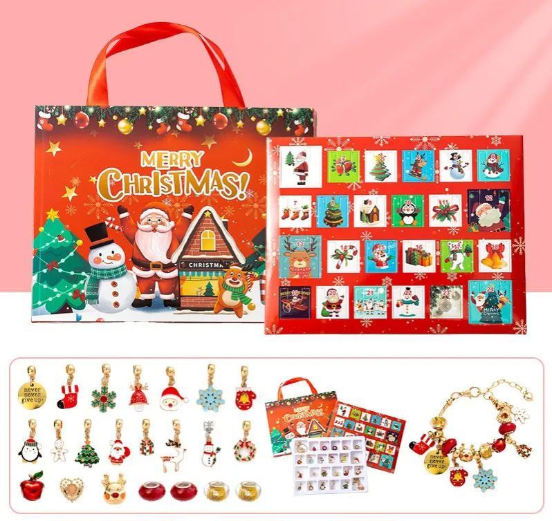 Christmas Princess Advent Calendar Bracelet 24 Days of Christmas Countdown Calendar Jewellery Blind Box, DIY Jewelry Making Kit with Charm Beads, DIY Christmas Bracelet Gifts for Girls - auphotoblanket
