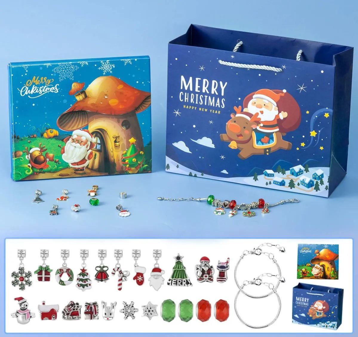 Christmas Princess Advent Calendar Bracelet 24 Days of Christmas Countdown Calendar Jewellery Blind Box, DIY Jewelry Making Kit with Charm Beads, DIY Christmas Bracelet Gifts for Girls - auphotoblanket