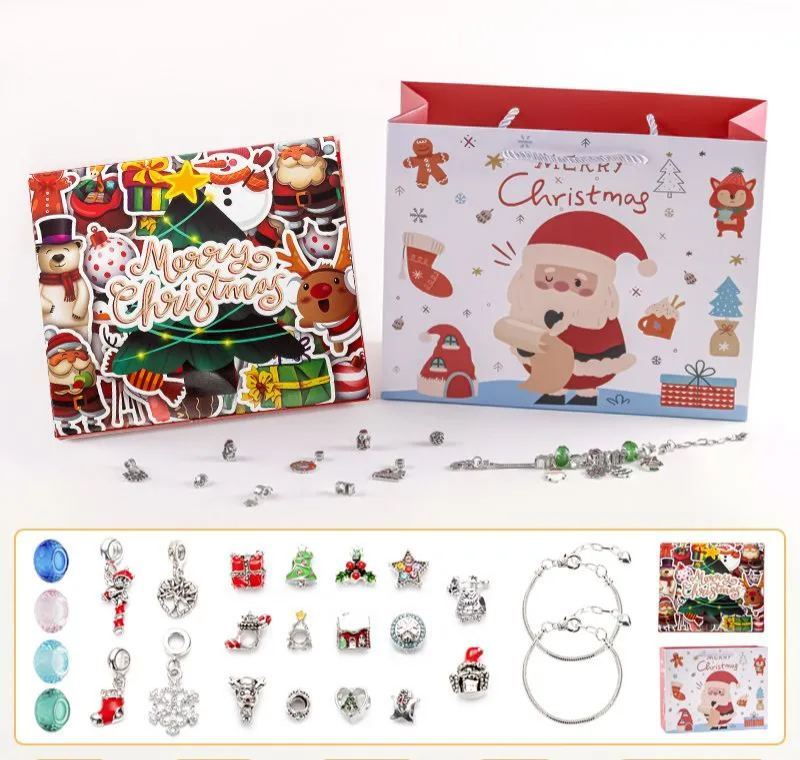Christmas Princess Advent Calendar Bracelet 24 Days of Christmas Countdown Calendar Jewellery Blind Box, DIY Jewelry Making Kit with Charm Beads, DIY Christmas Bracelet Gifts for Girls - auphotoblanket